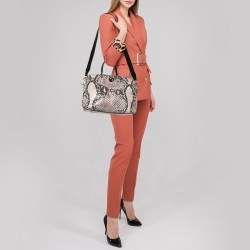 مملوكة مسبقًا Furla Black/White Python Embossed Leather Piper Satchel