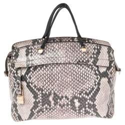 مملوكة مسبقًا Furla Black/White Python Embossed Leather Piper Satchel