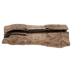 Pre Owned Furla Beige Python Embossed Leather Bow Flap Clutch