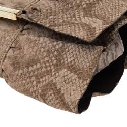 Pre Owned Furla Beige Python Embossed Leather Bow Flap Clutch