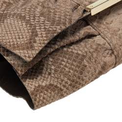 Pre Owned Furla Beige Python Embossed Leather Bow Flap Clutch