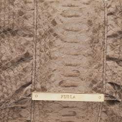 Pre Owned Furla Beige Python Embossed Leather Bow Flap Clutch