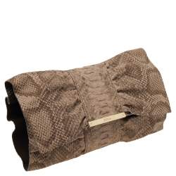 Pre Owned Furla Beige Python Embossed Leather Bow Flap Clutch