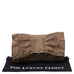 Pre Owned Furla Beige Python Embossed Leather Bow Flap Clutch