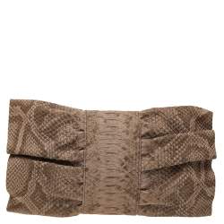 Pre Owned Furla Beige Python Embossed Leather Bow Flap Clutch