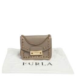 Pre Owned Furla Grey Leather Julia Studded Crossbody Bag