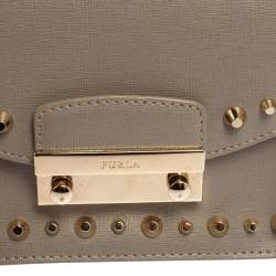Pre Owned Furla Grey Leather Julia Studded Crossbody Bag