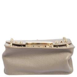 Pre Owned Furla Grey Leather Julia Studded Crossbody Bag