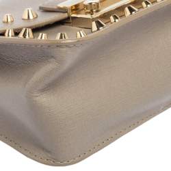 Pre Owned Furla Grey Leather Julia Studded Crossbody Bag