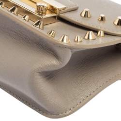 Pre Owned Furla Grey Leather Julia Studded Crossbody Bag