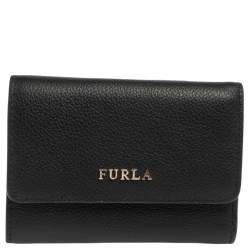 Pre Owned Furla Black Leather Tri Fold Wallet