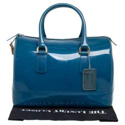 Pre Owned Furla Blue Rubber Medium Candy Satchel