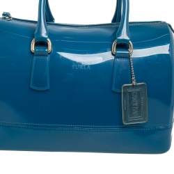 Pre Owned Furla Blue Rubber Medium Candy Satchel