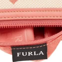 Pre Owned Furla Beige/Pink Signature Canvas Wristlet Clutch