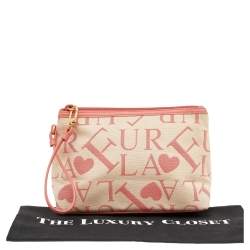 Pre Owned Furla Beige/Pink Signature Canvas Wristlet Clutch