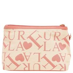Pre Owned Furla Beige/Pink Signature Canvas Wristlet Clutch