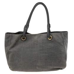 Pre Owned حقيبة يد توتس فورلا جلد نقشة التمساح رصاصية مفتوحة 