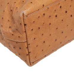 Pre Owned Furla Tan Ostrich Embossed Leather Satchel