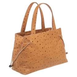 Pre Owned Furla Tan Ostrich Embossed Leather Satchel
