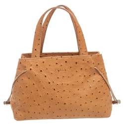 Pre Owned Furla Tan Ostrich Embossed Leather Satchel