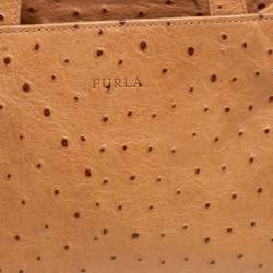 Pre Owned Furla Tan Ostrich Embossed Leather Satchel