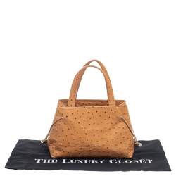 Pre Owned Furla Tan Ostrich Embossed Leather Satchel