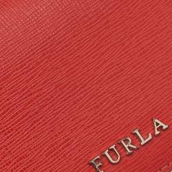 Pre Owned Furla Orange Leather Flap Card Holder