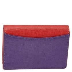 Pre Owned Furla Orange Leather Flap Card Holder