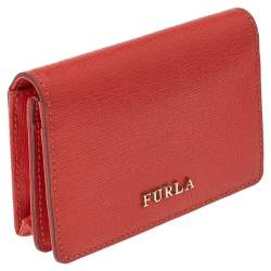 Pre Owned Furla Orange Leather Flap Card Holder