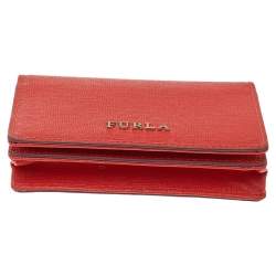 Pre Owned Furla Orange Leather Flap Card Holder