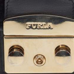 Pre Owned حقيبة كروس فورلا ميني متروبوليس فرو صناعي وجلد أسود