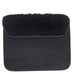 Pre Owned حقيبة كروس فورلا ميني متروبوليس فرو صناعي وجلد أسود