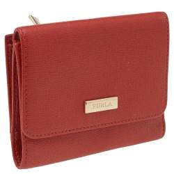 Pre Owned Furla Orange Leather French Wallet