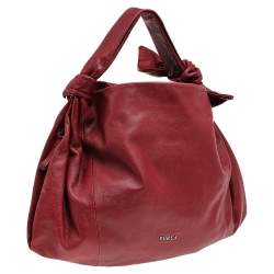 Pre Owned Furla Red Leather Clay Pack Knotted Handle Hobo