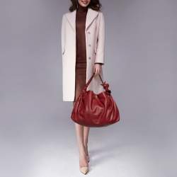 Pre Owned Furla Red Leather Clay Pack Knotted Handle Hobo