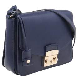 Pre Owned Furla Blue Leather Metropolis Shoulder Bag