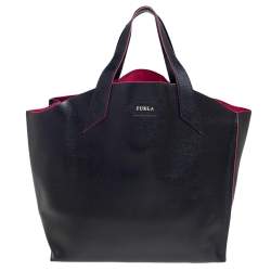 Furla Tessa Small Saffiano All Leather Black Satchel.