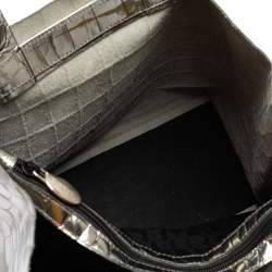 مملوكة مسبقًا Furla Metallic Silver Croc Embossed Leather Devide It Tote