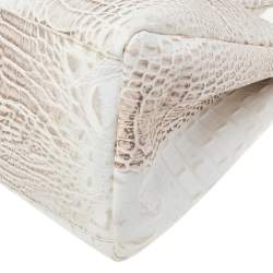 Pre Owned حقيبة يد فورلا جلد نقش تمساح بيج/ أبيض