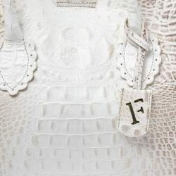 Pre Owned حقيبة يد فورلا جلد نقش تمساح بيج/ أبيض