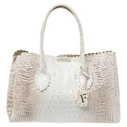 Pre Owned حقيبة يد فورلا جلد نقش تمساح بيج/ أبيض