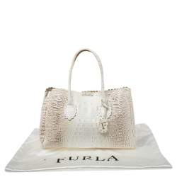 Pre Owned حقيبة يد فورلا جلد نقش تمساح بيج/ أبيض