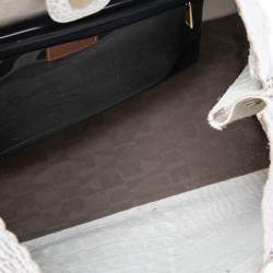 Pre Owned حقيبة يد فورلا جلد نقش تمساح بيج/ أبيض