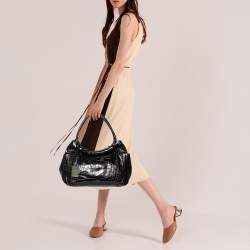 Pre Owned Furla Black Croc Embossed Leather Hobo