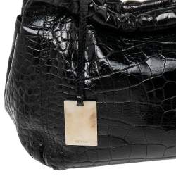 Pre Owned Furla Black Croc Embossed Leather Hobo