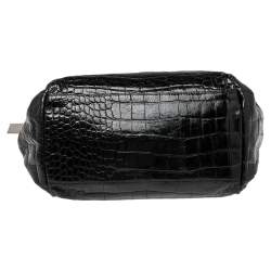 Pre Owned Furla Black Croc Embossed Leather Hobo