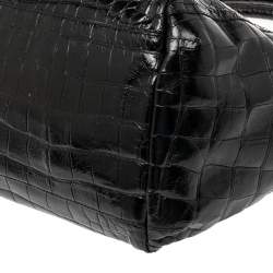 Pre Owned Furla Black Croc Embossed Leather Hobo