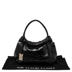 Pre Owned Furla Black Croc Embossed Leather Hobo