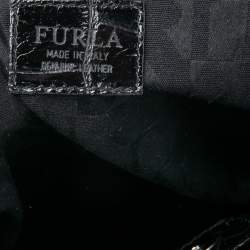 Pre Owned Furla Black Croc Embossed Leather Hobo