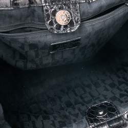 Pre Owned Furla Black Croc Embossed Leather Hobo